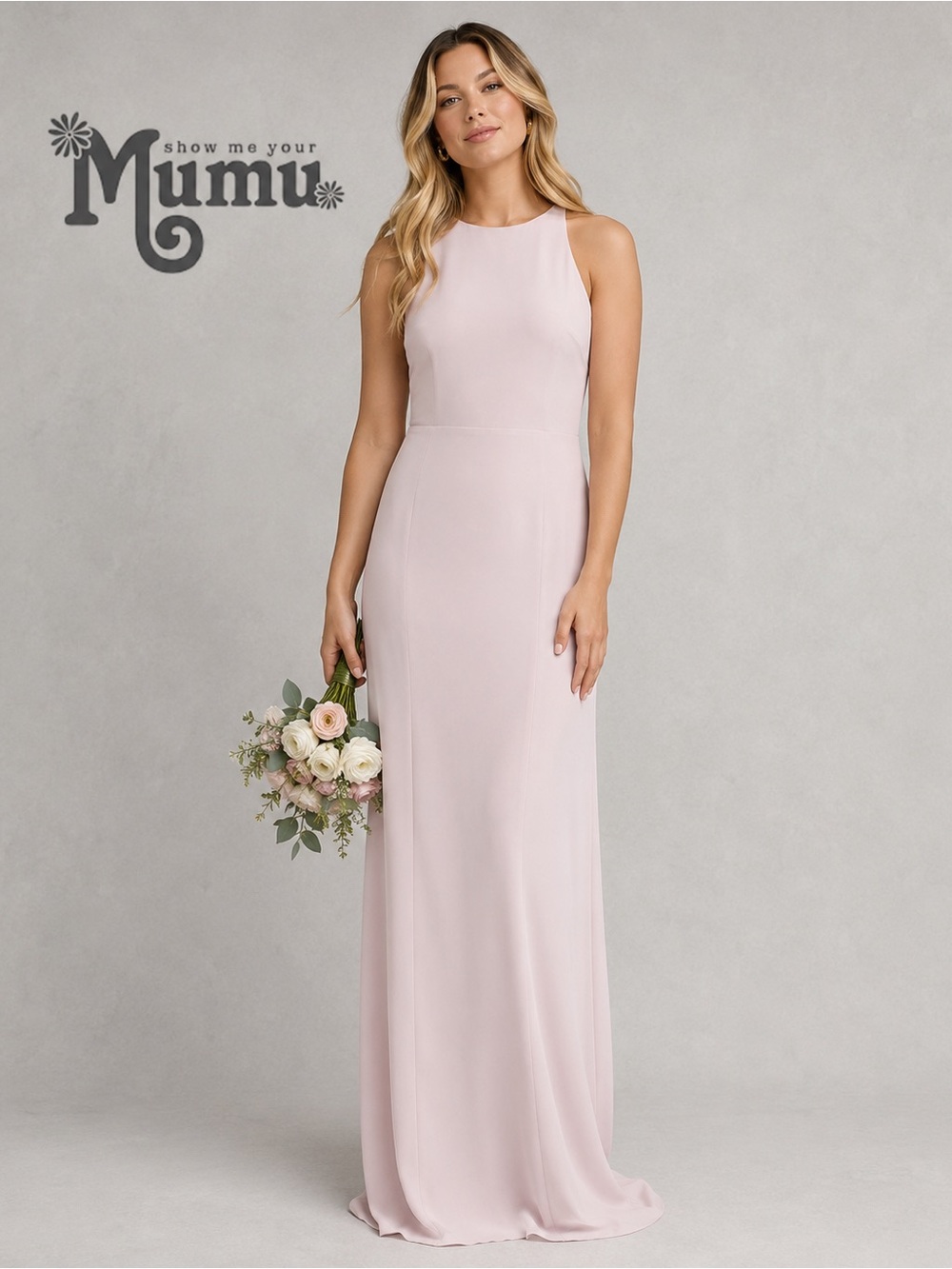 Show Me Your Mumu Chicago High Neck Bridesmaid Gown Blush Pink XL NWOT